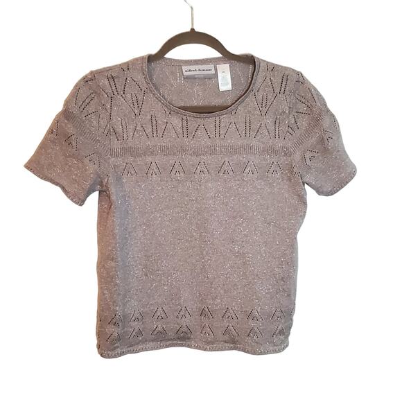 Alfred Dunner Petite Chic Silver Speckled Grey Embellished Short Sleeve Sweater - Picture 1 of 10